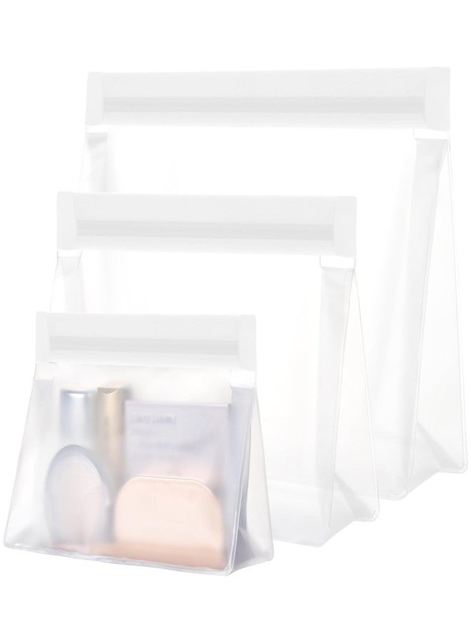 باكيزم حقيبة أدوات تجميل شفافة مانعة للتسرب من باكسم - حقيبة أدوات تجميل محكمة الإغلاق معتمدة من إدارة أمن النقل الأمريكية (TSA) مع درزات معززة، قابلة لإعادة الاستخدام وسهلة التنظيف، حقائب سفر شفافة لأدوات التجميل، مصنوعة من مادة البولي إيثيلين فينيل أسيتات (PEVA) الآمنة غذائيًا، 1 لتر + 1 متوسط + 1 صغير، أبيض - Image 1